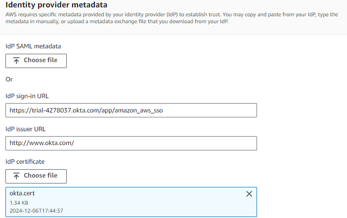Paste IdP metadata in AWS