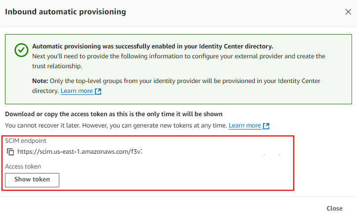 SCIM endpoint and token in AWS