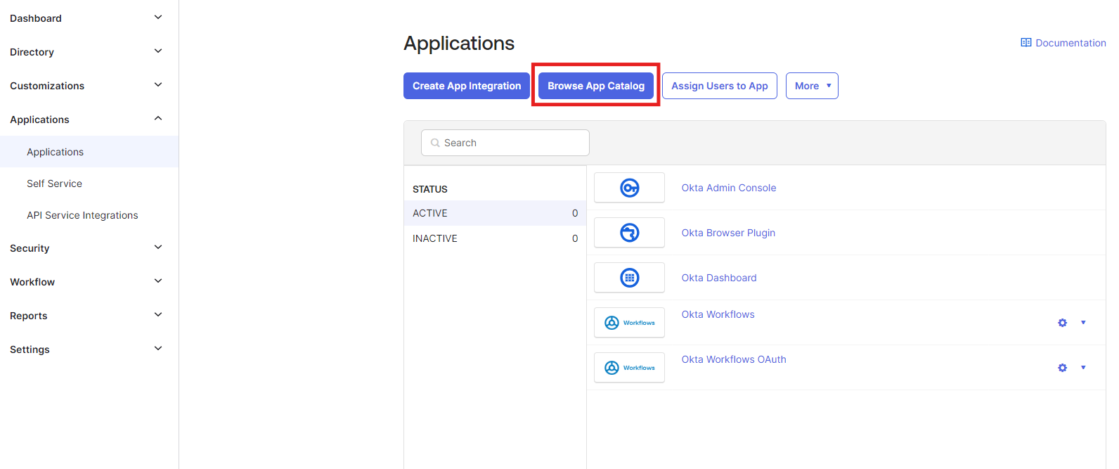 Okta Applications section