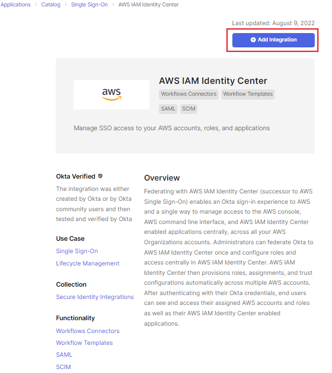 Add AWS IAM Identity Center integration in Okta